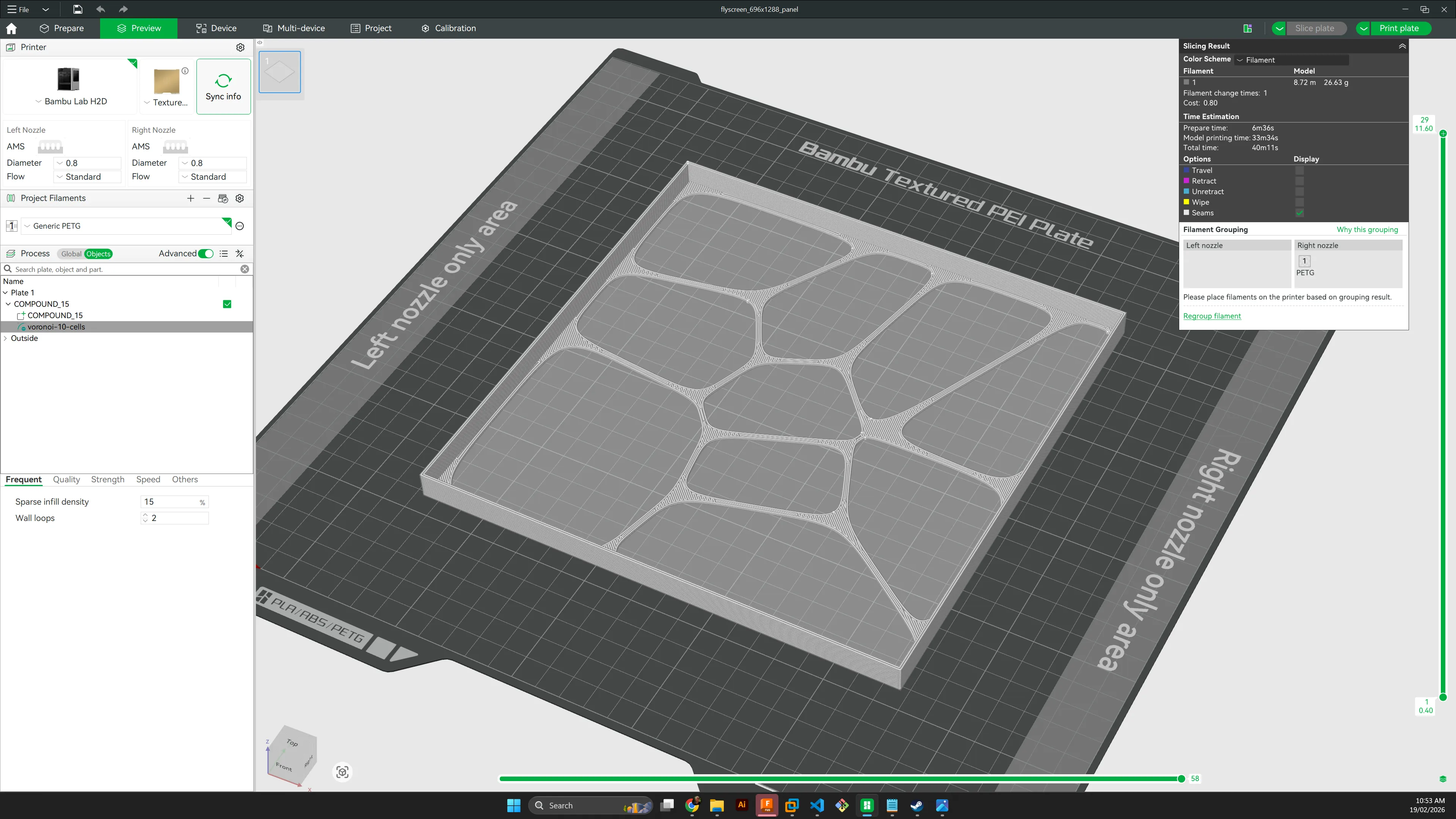Sliced with pattern applied in Bambu Studio