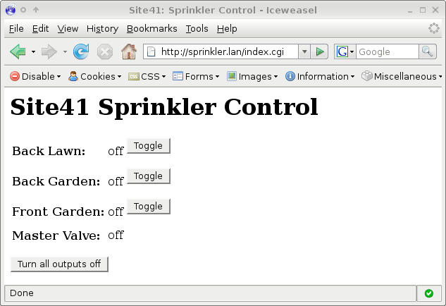 Sprinkler Webpage screenshot